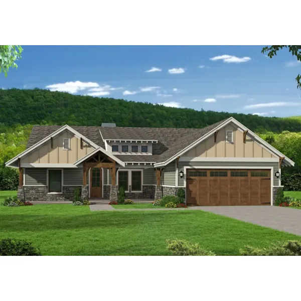 Ranch House Plan Front of Home - Oak Grove Ridge Craftsman Home 141D-0073 - Shop House Plans and More