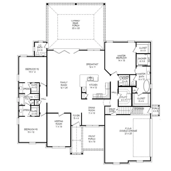 Country House Plan First Floor - Lenhart Ranch Home 141D-0079 - Shop House Plans and More