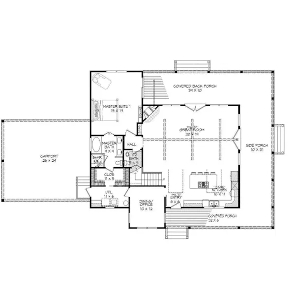 Farmhouse Plan First Floor - Bigelow Lane Craftsman Home 141D-0091 - Shop House Plans and More