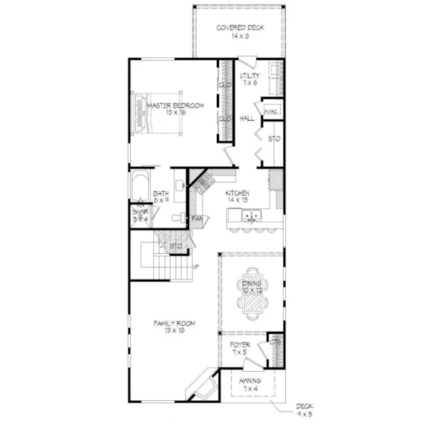 Contemporary House Plan First Floor - Biddle Modern Narrow Lot Home 141D-0092 - Shop House Plans and More