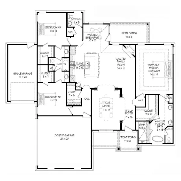 English Cottage House Plan First Floor - Graves Run Ranch Home 141D-0097 - Shop House Plans and More