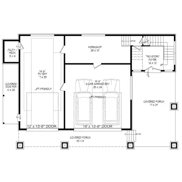 Contemporary House Plan First Floor - Lewis Hill Modern Home 141D-0103 - Shop House Plans and More