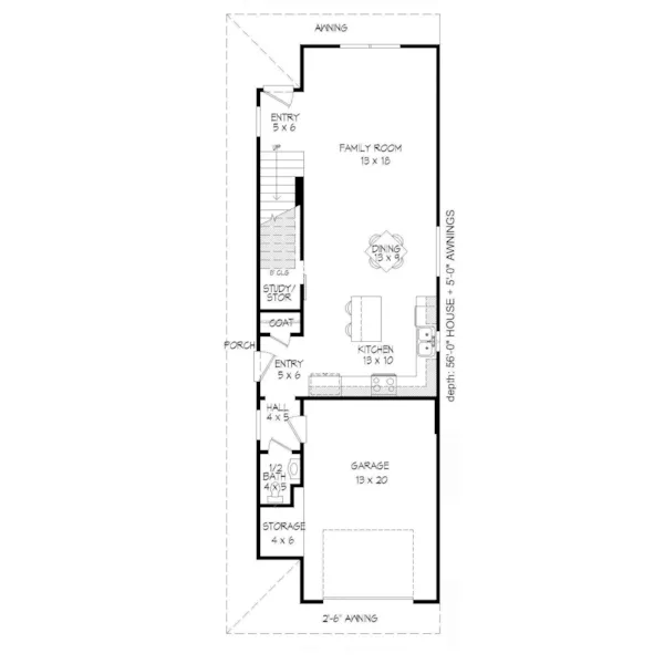 Contemporary House Plan First Floor - Heber Narrow Lot Home 141D-0115 - Shop House Plans and More