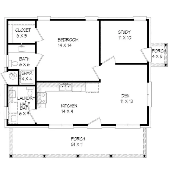 Ranch House Plan First Floor - Durkin Small Ranch Home 141D-0117 - Search House Plans and More