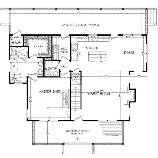 Waterfront House Plan First Floor - Terrwyn Craftsman Cabin 141D-0129 - Shop House Plans and More