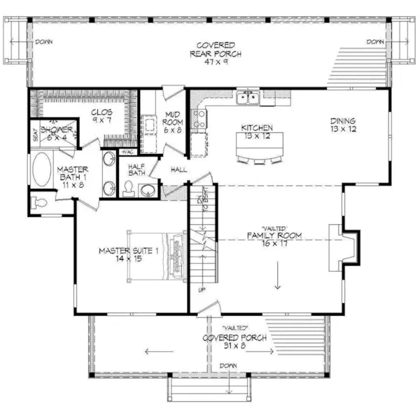 Cabin & Cottage House Plan First Floor - Boone Hollow Rustic Home 141D-0132 - Shop House Plans and More