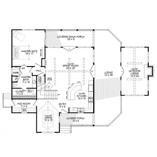 Rustic House Plan First Floor - Lake Landing Craftsman Home 141D-0152 - Shop House Plans and More