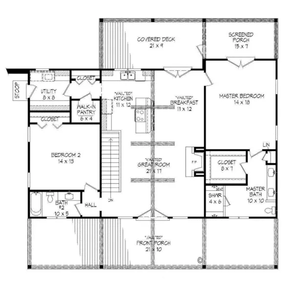 Country House Plan First Floor - Nickerson Hill Craftsman Home 141D-0155 - Shop House Plans and More