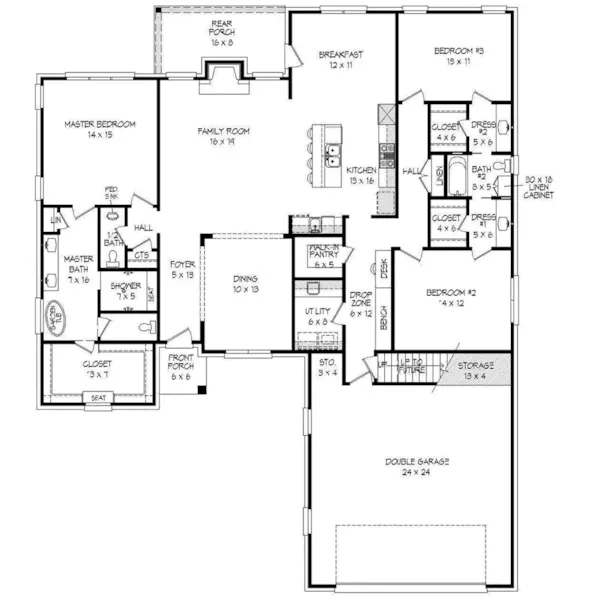 Traditional House Plan First Floor - Ashby Lane Ranch Home 141D-0186 - Shop House Plans and More