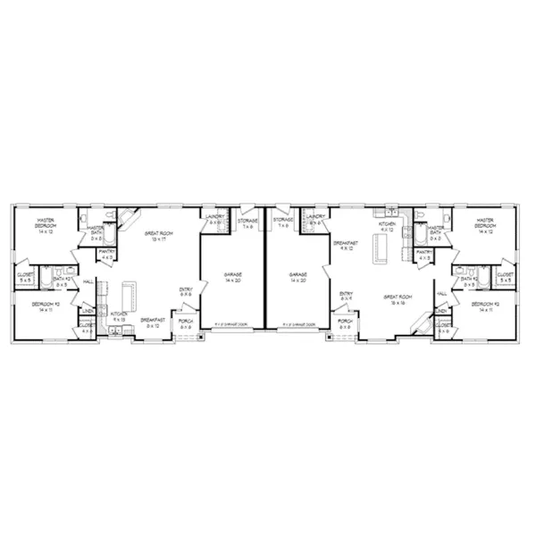 Arts & Crafts House Plan First Floor - Cargan Place Multi-Family Home 141D-0189 - Shop House Plans and More