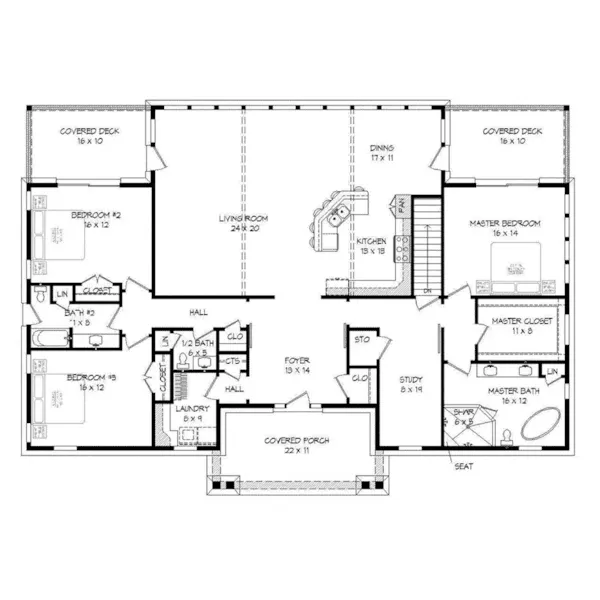 Beach & Coastal House Plan First Floor - Montauk Lake Rustic Home 141D-0196 - Shop House Plans and More