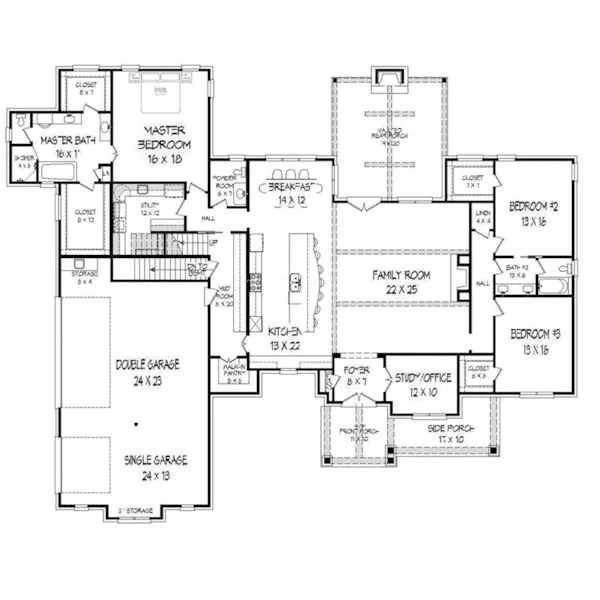 Ranch House Plan First Floor - Ivystone Shingle Home 141D-0199 - Search House Plans and More