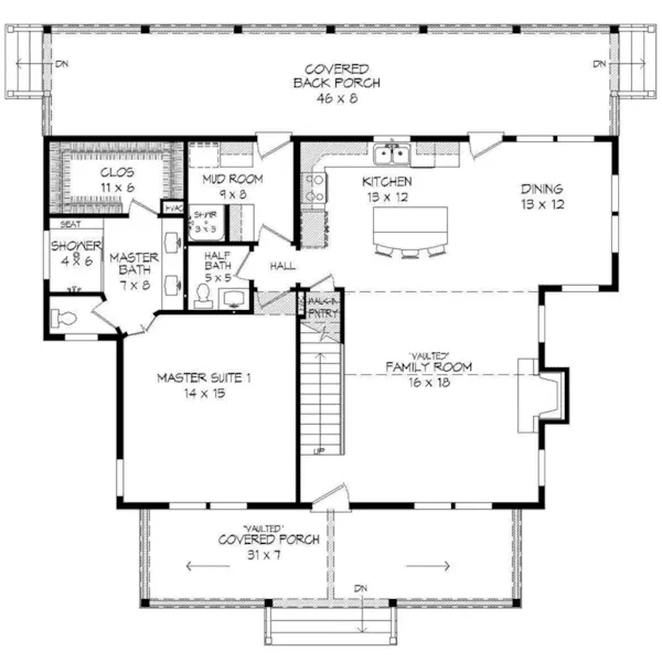 Lake House Plan First Floor - Hickory Road Craftsman Home 141D-0210 - Search House Plans and More