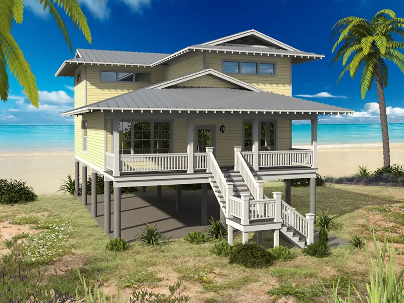 Beach & Coastal House Plan Front of Home - 141D-0211 - Shop House Plans and More