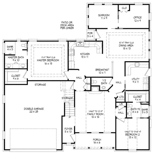 Early American House Plan First Floor - Horton Lane Ranch Home 141D-0215 - Shop House Plans and More