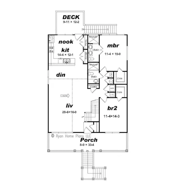 Lake House Plan First Floor - Rockaway Beach Coastal Home 141D-0224 - Shop House Plans and More