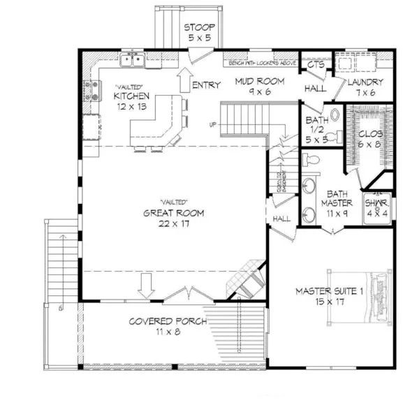 Waterfront House Plan First Floor - Peaceful Cove Lake House 141D-0233 - Shop House Plans and More