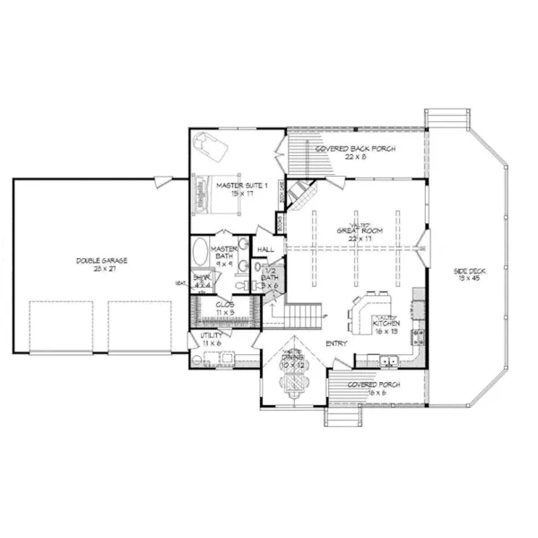 Modern House Plan First Floor - Porter Farm Country Home 141D-0234 - Shop House Plans and More