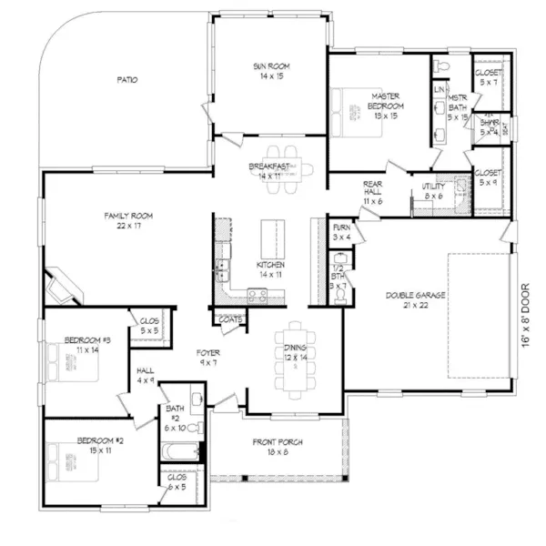 Traditional House Plan First Floor - Kingston Lane Ranch Home 141D-0247 - Shop House Plans and More