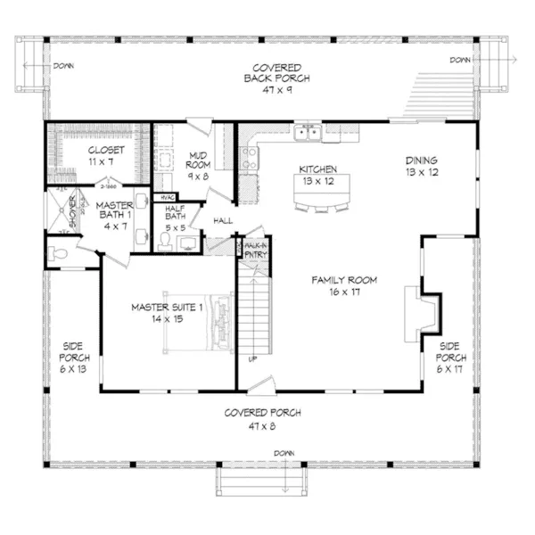 Waterfront House Plan First Floor - Renhart Creek Country Home 141D-0251 - Shop House Plans and More