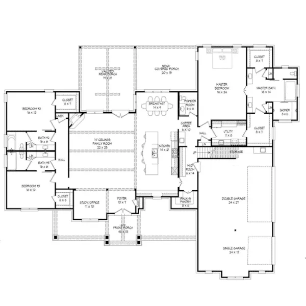 Craftsman House Plan First Floor - Garonne Bend Craftsman Home 141D-0256 - Shop House Plans and More