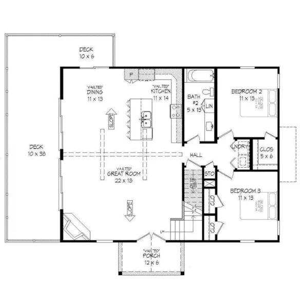 Prairie House Plan First Floor - Lakeside Bay Vacation Home 141D-0260 - Shop House Plans and More