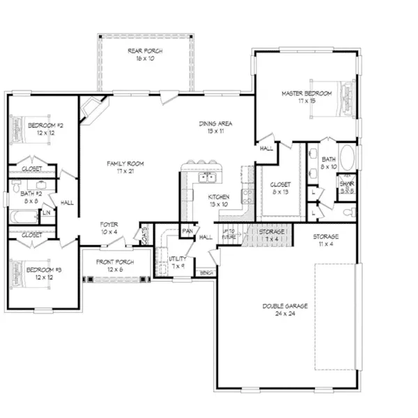 Country House Plan First Floor - Springhill Acres Ranch Home 141D-0263 - Shop House Plans and More