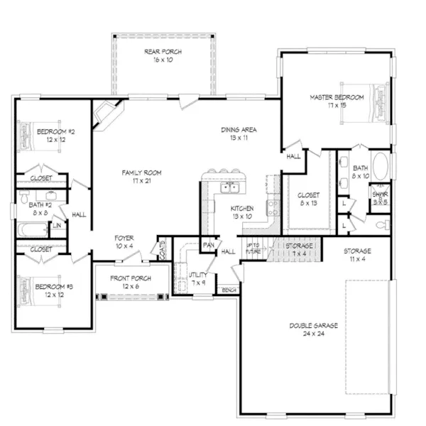 Ranch House Plan First Floor - Archer Hill Ranch Home 141D-0264 - Shop House Plans and More