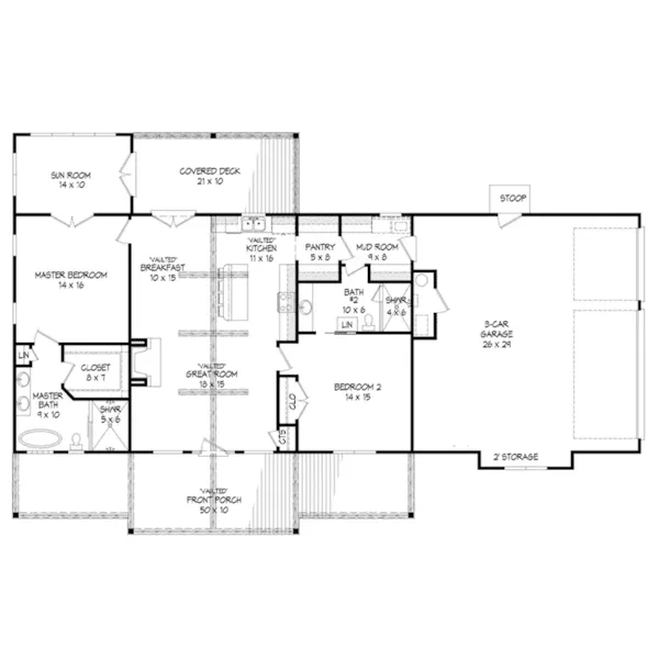 Arts & Crafts House Plan First Floor - Park Valley Country Home 141D-0277 - Shop House Plans and More