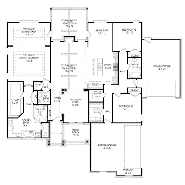 Mountain House Plan First Floor - Stockton Valley Ranch Home 141D-0294 - Shop House Plans and More