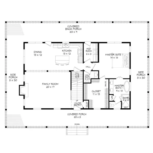 Lowcountry House Plan First Floor - Saylor Valley Country Home 141D-0296 - Shop House Plans and More