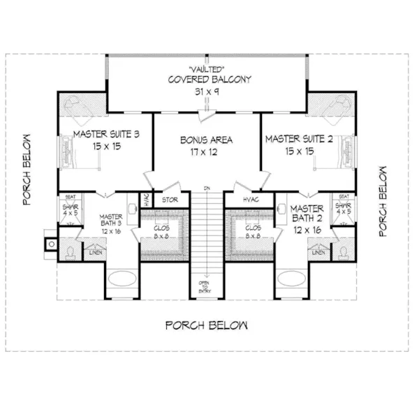 Lowcountry House Plan Second Floor - Saylor Valley Country Home 141D-0296 - Shop House Plans and More