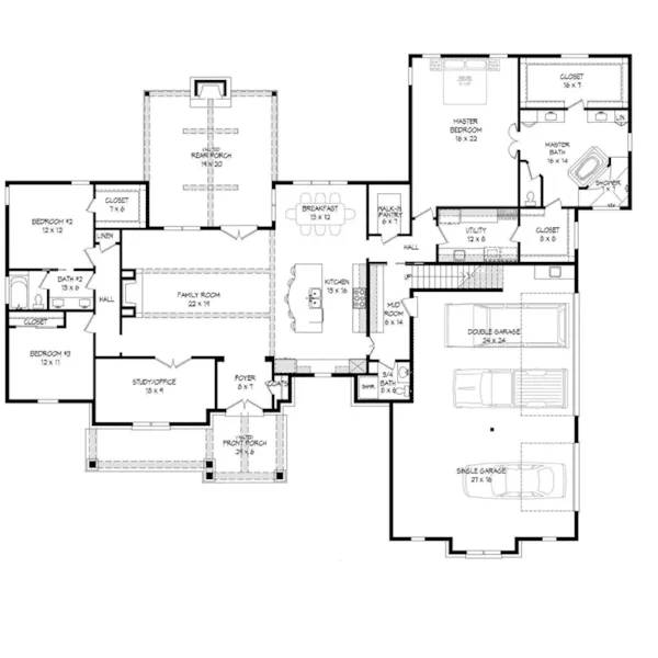 Ranch House Plan First Floor - Harney Hill Luxury Home 141D-0300 - Shop House Plans and More