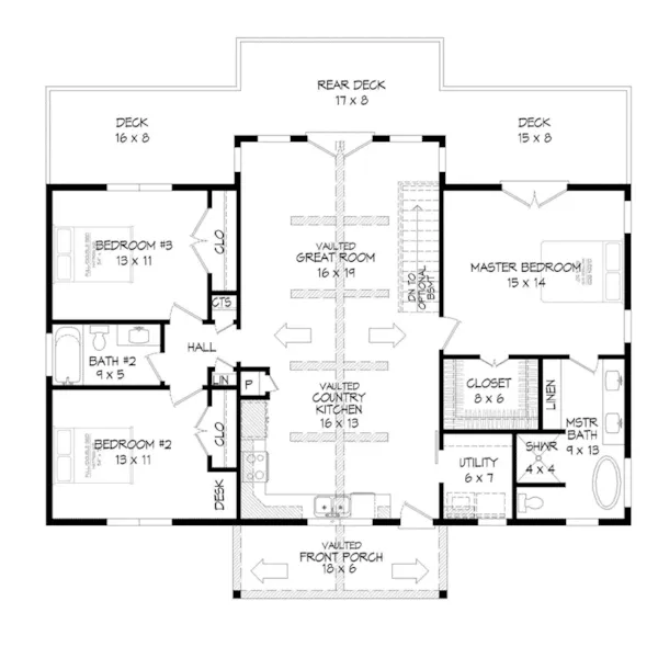 Lake House Plan First Floor - Coosawatee II Craftsman Home 141D-0392 - Shop House Plans and More