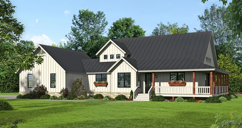 Modern Farmhouse Plan Front of Home - 141D-0405 - Shop House Plans and More