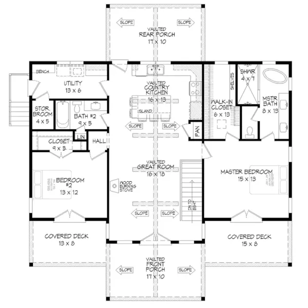 Farmhouse Plan First Floor - Eagle Ranch Point Country Home 141D-0414 - Shop House Plans and More