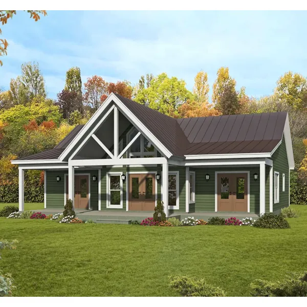 Farmhouse Plan Front of Home - Eagle Ranch Point Country Home 141D-0414 - Shop House Plans and More