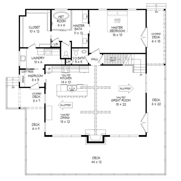 Waterfront House Plan First Floor - Clarks Creek Coastal Home 141D-0461 - Shop House Plans and More