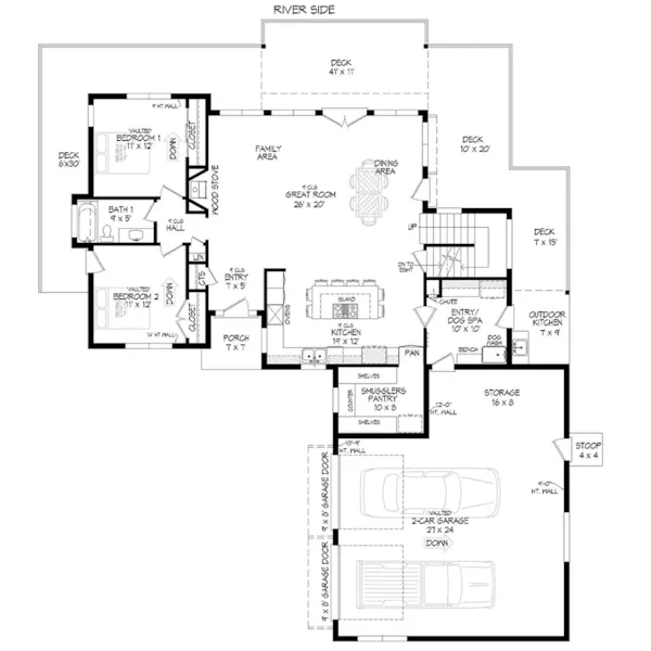 Modern House Plan First Floor - River Canyon Overlook Lake Home 141D-0463 - Shop House Plans and More