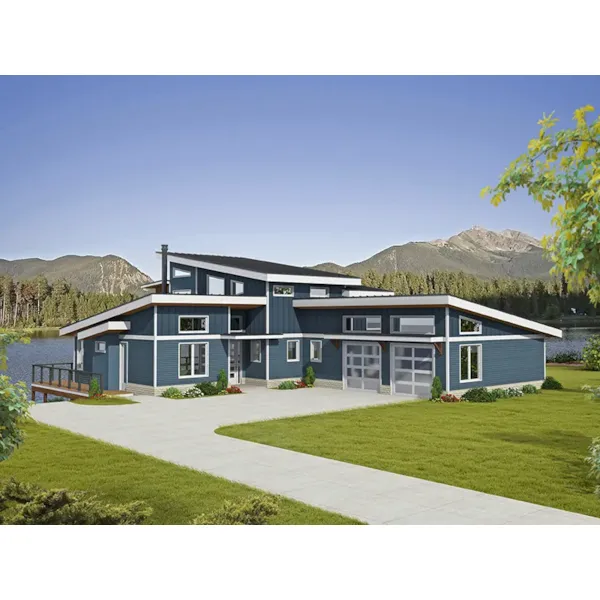 Modern House Plan Front of Home - River Canyon Overlook Lake Home 141D-0463 - Shop House Plans and More