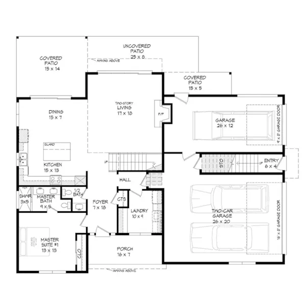 Lake House Plan First Floor - Lookout Mountain Modern Home 141D-0482 - Shop House Plans and More