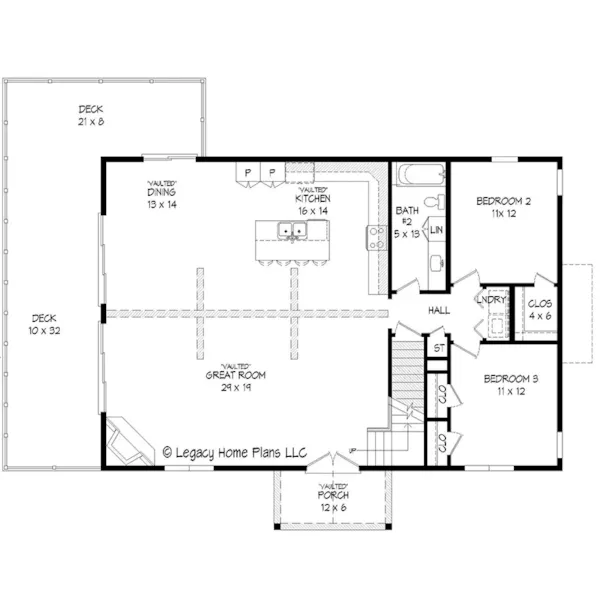 Lake House Plan First Floor - Pine Heaven Vacation Home 141D-0484 - Shop House Plans and More