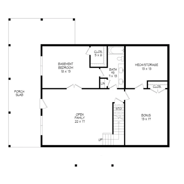 Craftsman House Plan Basement Floor - Hideaway Hills Country Home 141D-0500 - Shop House Plans and More