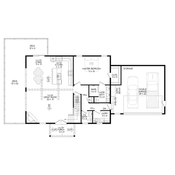 Craftsman House Plan First Floor - Hideaway Hills Country Home 141D-0500 - Shop House Plans and More