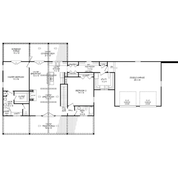 Ranch House Plan First Floor - Greers Ferry Craftsman Home 141D-0512 - Shop House Plans and More