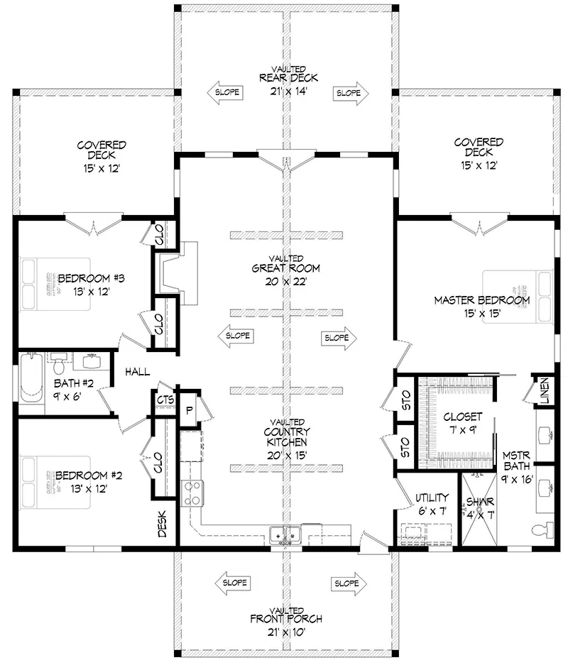 Lake House Plan First Floor - Buffalo Circle Rustic Lake Home 141D-0513 - Shop House Plans and More