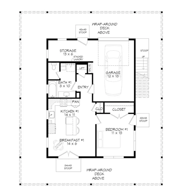 Mountain House Plan First Floor - Decked Out Vacation Home 141D-0519 - Shop House Plans and More