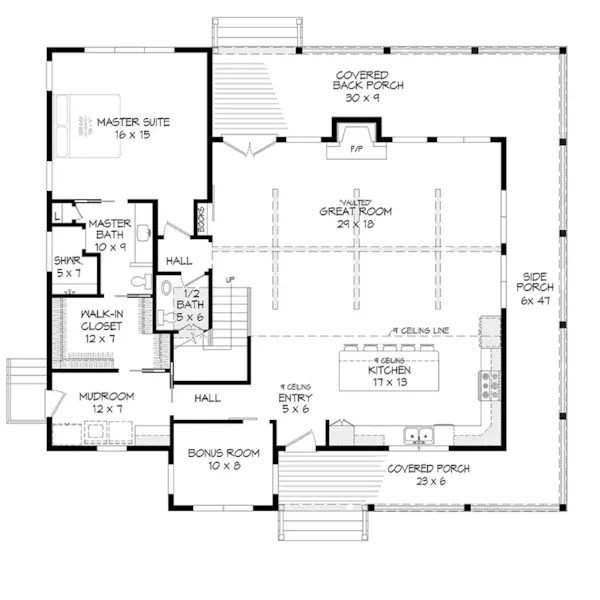 Modern Farmhouse Plan First Floor - Mountain Ridge Lodge Farmhouse 141D-0604 | House Plans and More