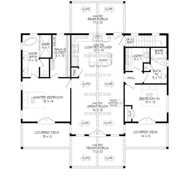 Cabin & Cottage House Plan First Floor - Eagle Ranch Lookout Vacation Home 141D-0611 | House Plans and More