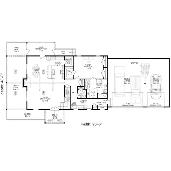 Waterfront House Plan First Floor - Scenic Pine Waterfront Home 141S-0010 | House Plans and More